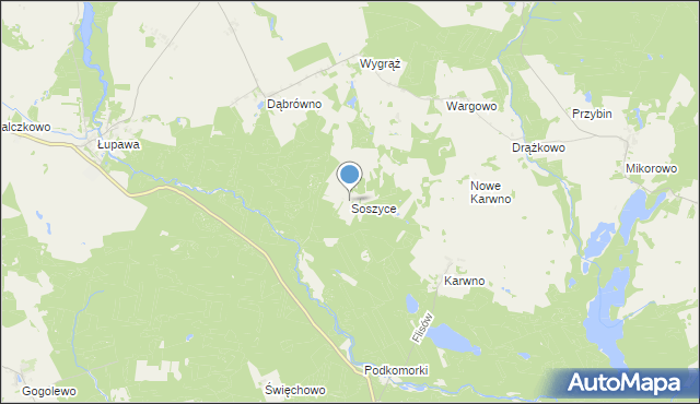 mapa Soszyce, Soszyce gmina Czarna Dąbrówka na mapie Targeo